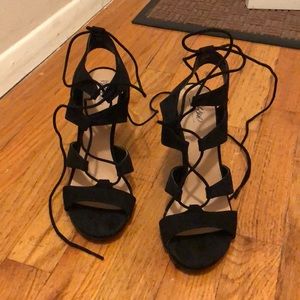 Black strappy lace up heels